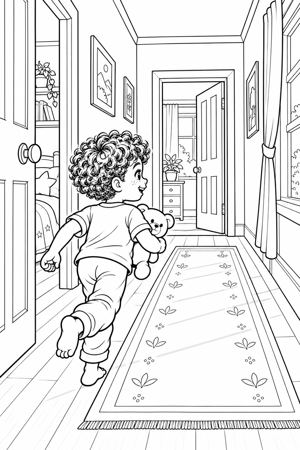Colouring page: Running to Mum and Dad